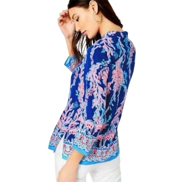 Lilly Pulitzer Luna Bay Tunic Borealis Blue Swim On Over Size Medium - Picture 2 of 8